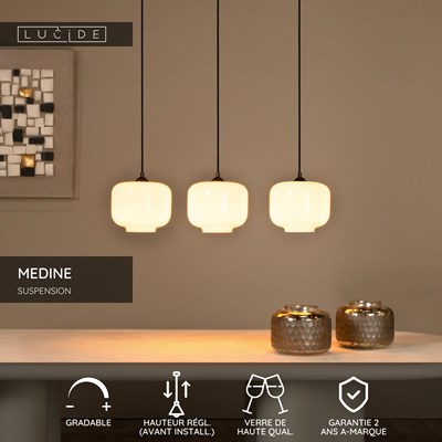 Lucide MEDINE - Suspension - 3xE27 - Opalin